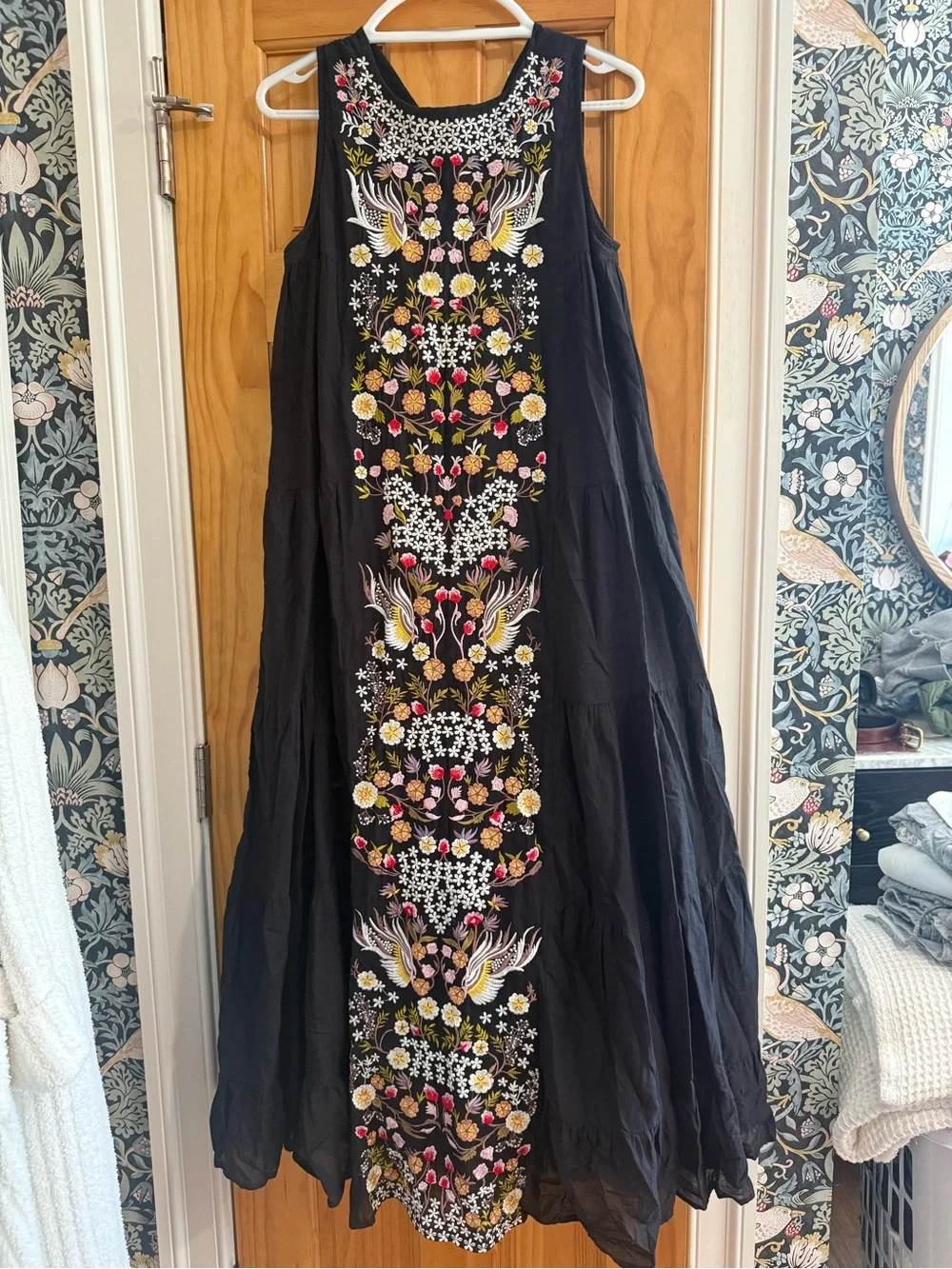 Anthropologie Black Sleeveless Maxi Dress with Colorful Floral Embroidery - Picture 2 of 3